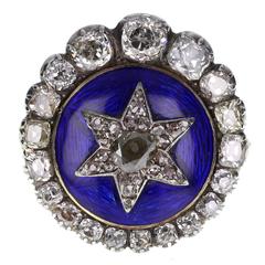 Antique Victorian Blue Enamel Diamond Silver Gold Ring 4