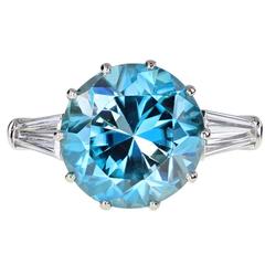 Blue Zircon Gold Platinum Solitaire Ring 5