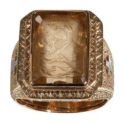 Citrine Intaglio Three Color Gold Bishop Seal Ring