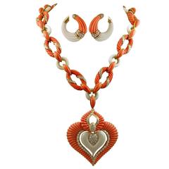 Van Cleef & Arpels Coral Diamond Gold Sautoir Necklace And Earrings 2