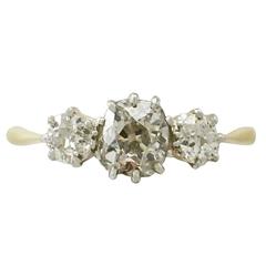 1.29Ct Diamond and 18k Yellow Gold Trilogy Ring - Antique Circa 1920