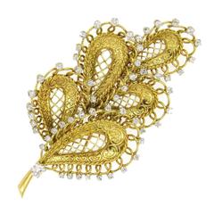 Boucheron Paris Retro Large Diamond Gold Brooch Pin