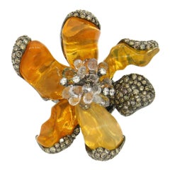 Impressive Arunashi Fire Opal Sapphire Diamond Gold Large Wild Orchid Ring