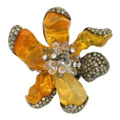 Impressive Arunashi Fire Opal Sapphire Diamond Gold Large Wild Orchid Ring 1