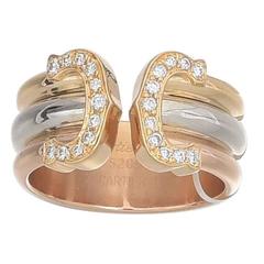 Cartier Tricolor Diamond Gold "C" Logo Band Ring