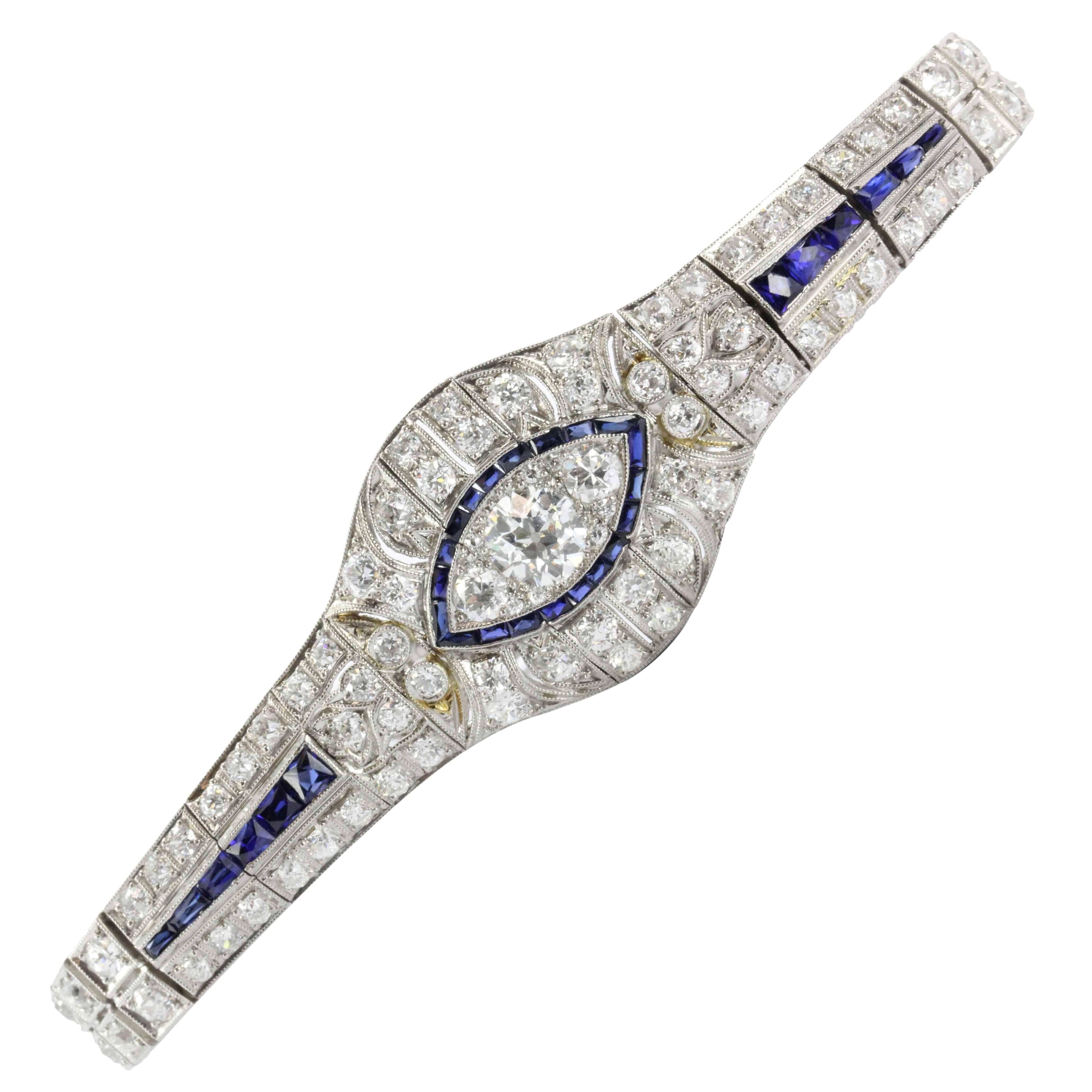 High Quality Art Deco Sapphire Diamond Platinum Bracelet 