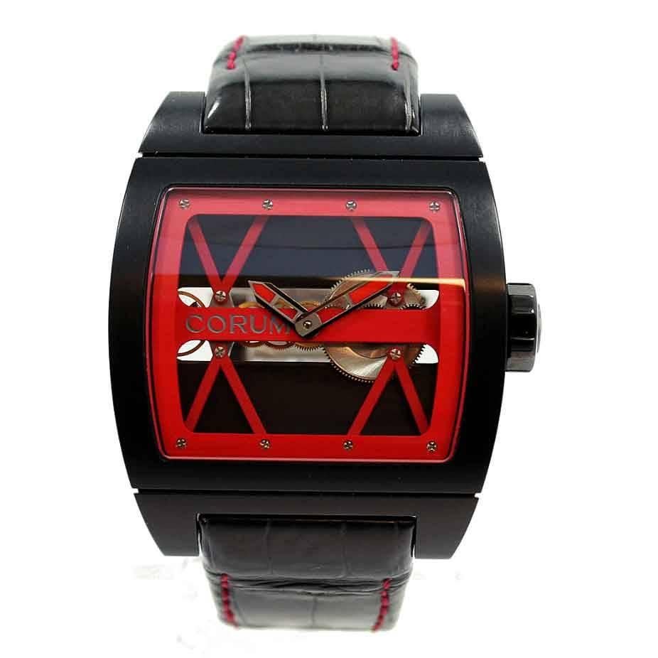 Corum Titanium Bridge Black PVD Red Limited Edition Wristwatch For Sale