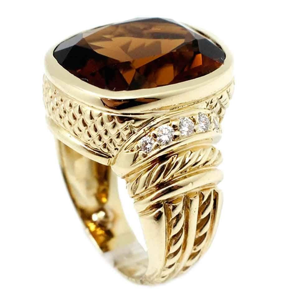 Judith Ripka Sunstone Diamond Gold Ring For Sale