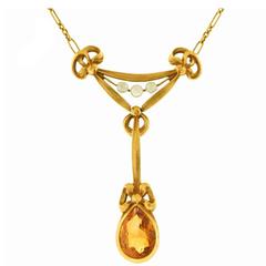 Victorian Citrine Pearl and Gold Lavaliere