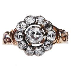 Victorian Diamond Silver Gold Cluster Ring