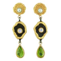 Victor Velyan Peridot Pearl Sapphire Gold Earrings 7