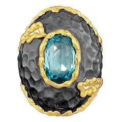 Victor Velyan Blue ZIrcon Silver Gold Ring 12