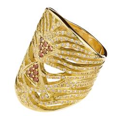 Usama White and Red Diamond Gold Ring