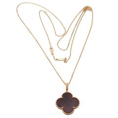 Van Cleef & Arpels Magic Alhambra Snakewood Pendant Long Rose Gold Necklace