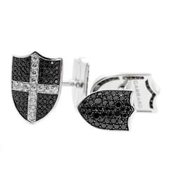 Garrard Black and White Diamond Gold Shield Cufflinks