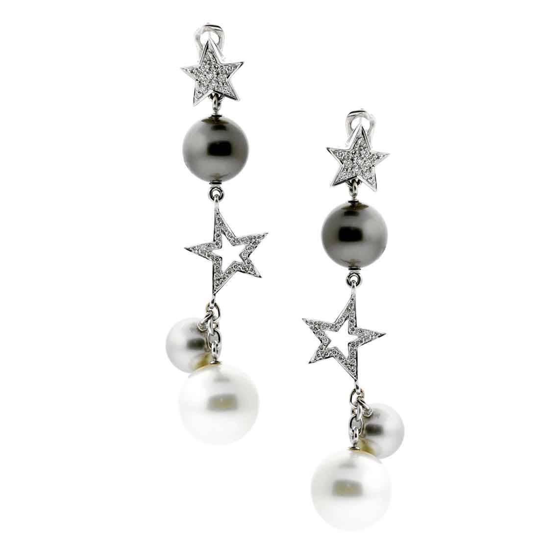 Chanel Comete Pearl Drop Diamond Gold Earrings