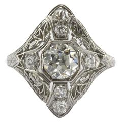 Art Deco Filigree Platinum 1.5 Carats Diamond Engagement Ring 5