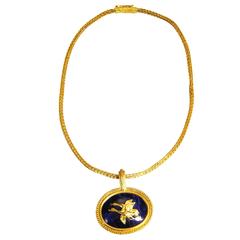Vintage Lalaounis Sodalite Gold Duck Pendant Necklace