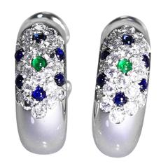 Cartier Emerald Sapphire Diamond Gold Hoop Earclips