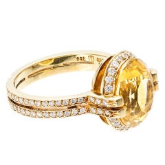 Tanagro 5.50 Carat Natural Yellow Sapphire Diamond Gold Engagement Ring