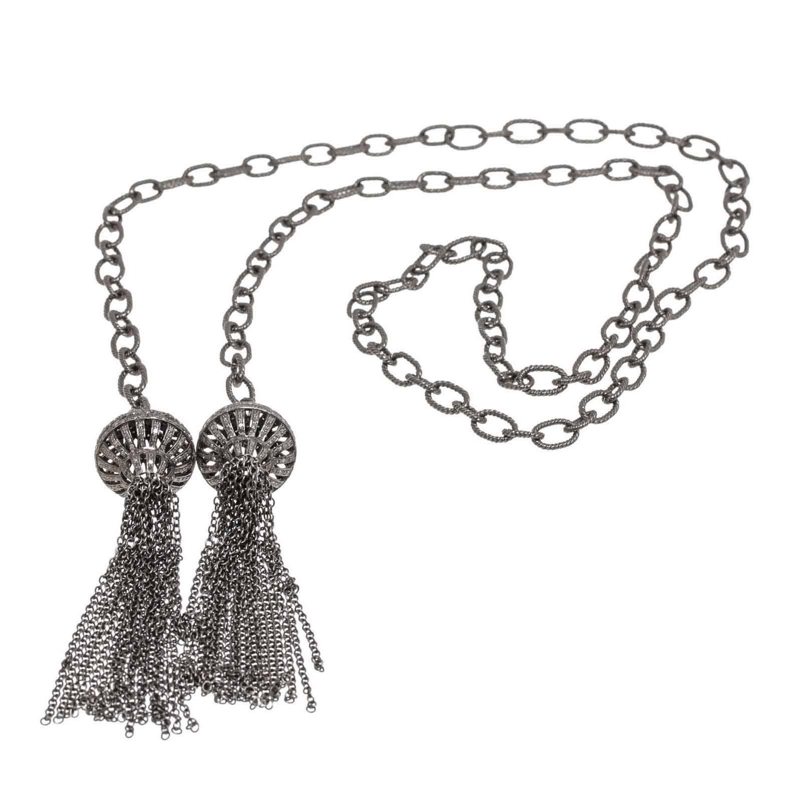 Julia Post Diamond Chain Tassel Necklace For Sale