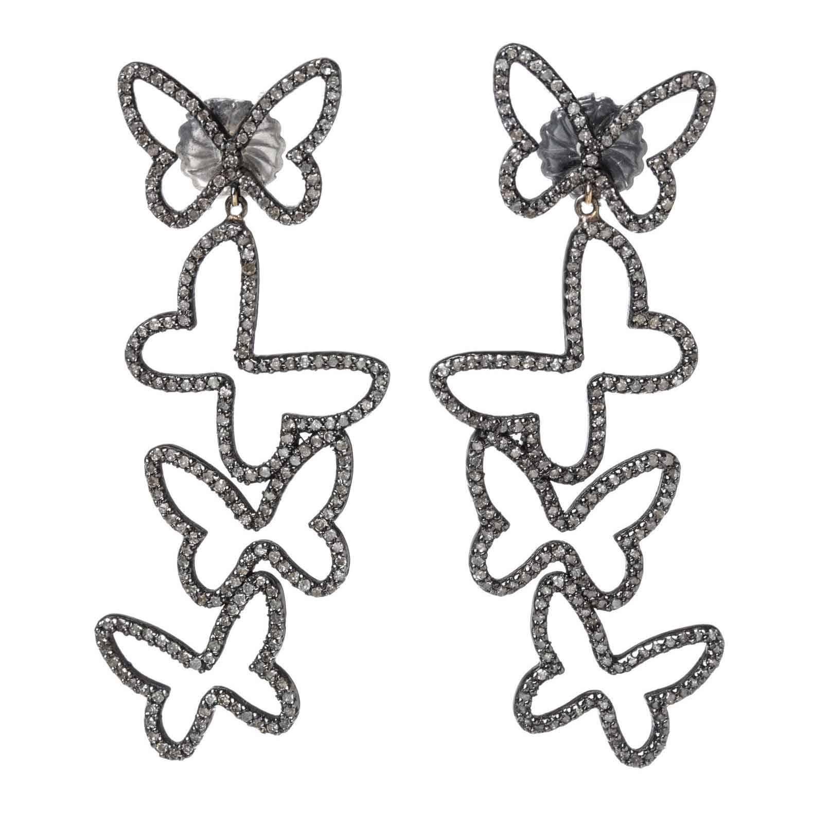 Julia Post Sterling Silver Diamond Butterfly Drop Earrings For Sale