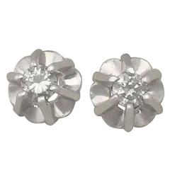 Diamond and 18k White Gold Stud Earrings - Vintage Circa 1990