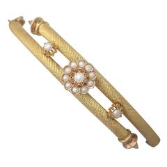 Pearl and 22K Yellow Gold Bangle - Antique Victorian 1
