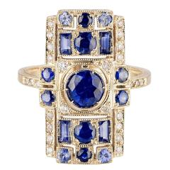 Sabine Getty Art Deco Style Blue Sapphire Diamond Gold Harlequin Ring 7