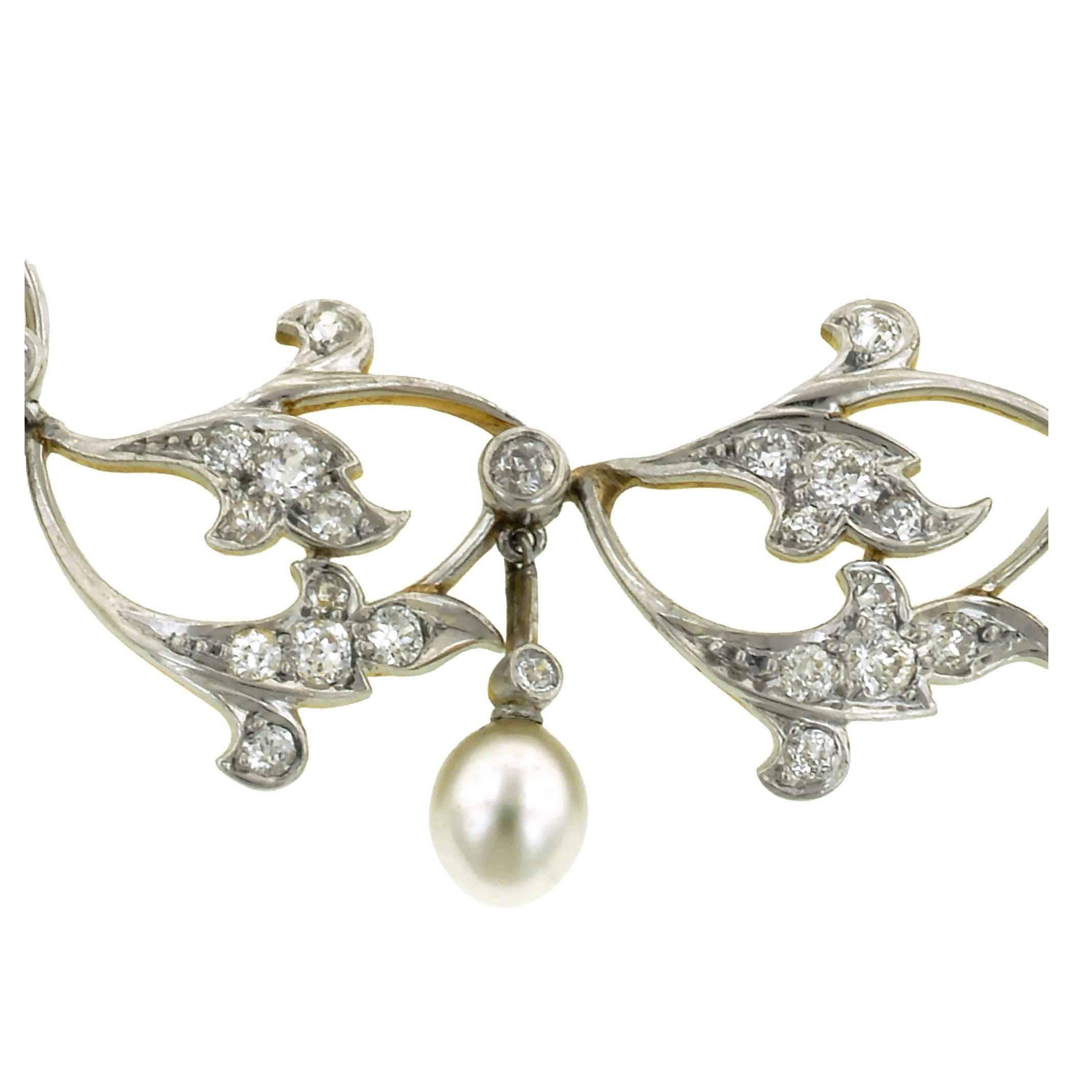 1910s Edwardian Pearl Drop Diamond Necklace For Sale