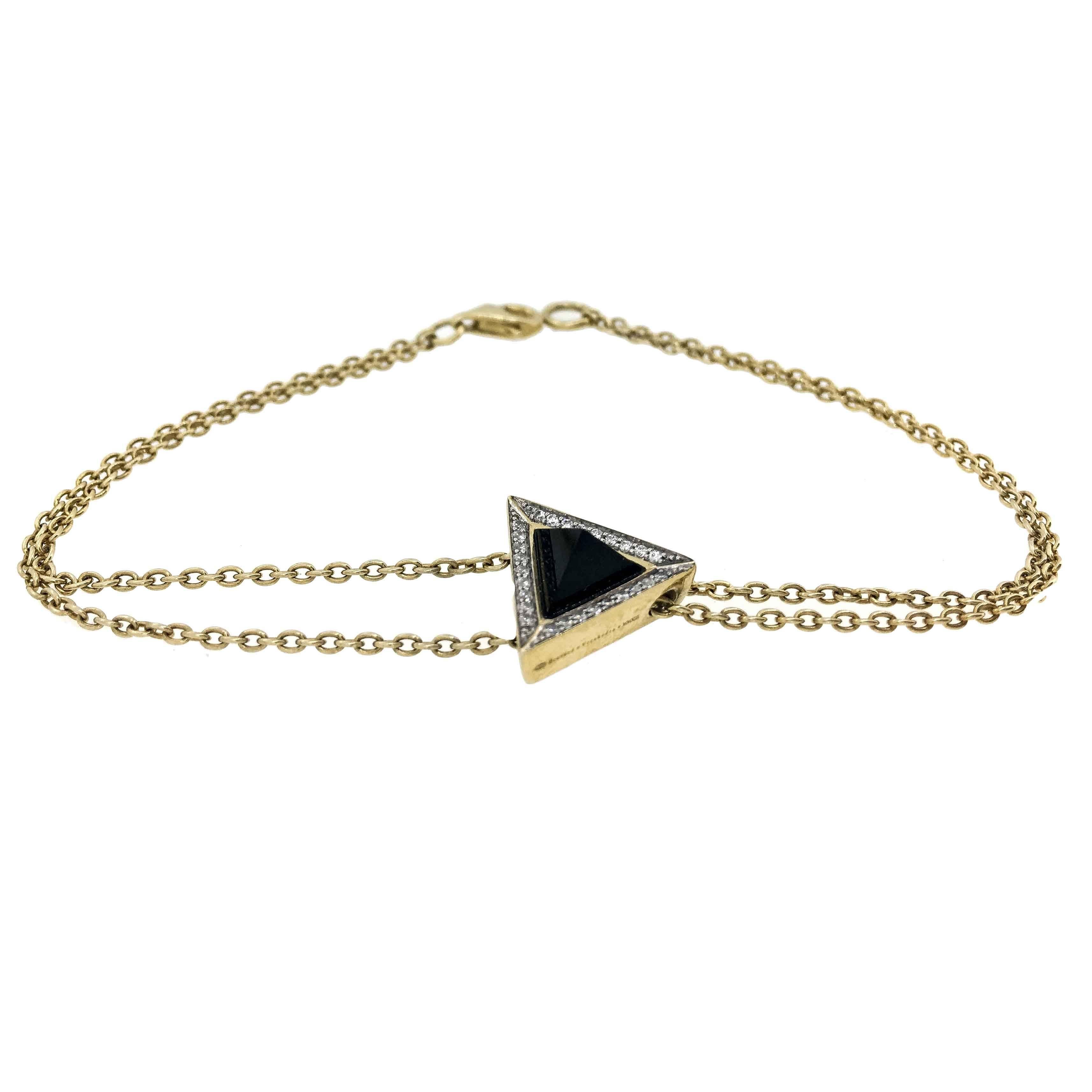 Black Sapphire Pyramid Diamond and 18K Gold Bracelet For Sale