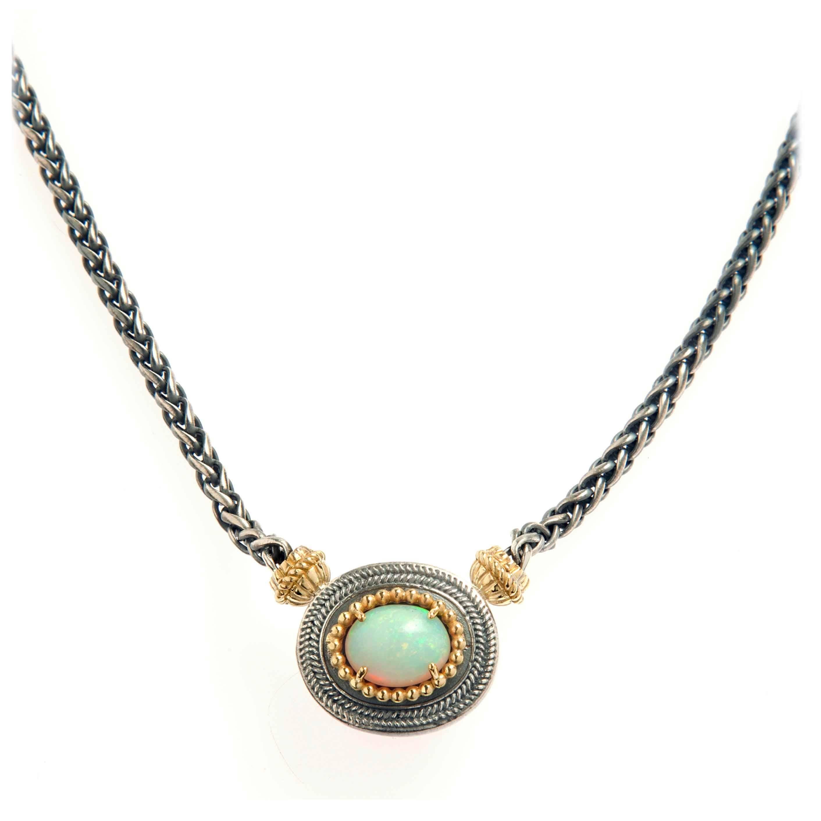 Stambolian Opal Silver Gold Necklace