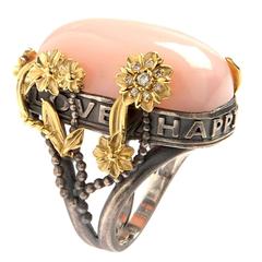 Stambolian Peace Love Happiness Pink Opal Ring