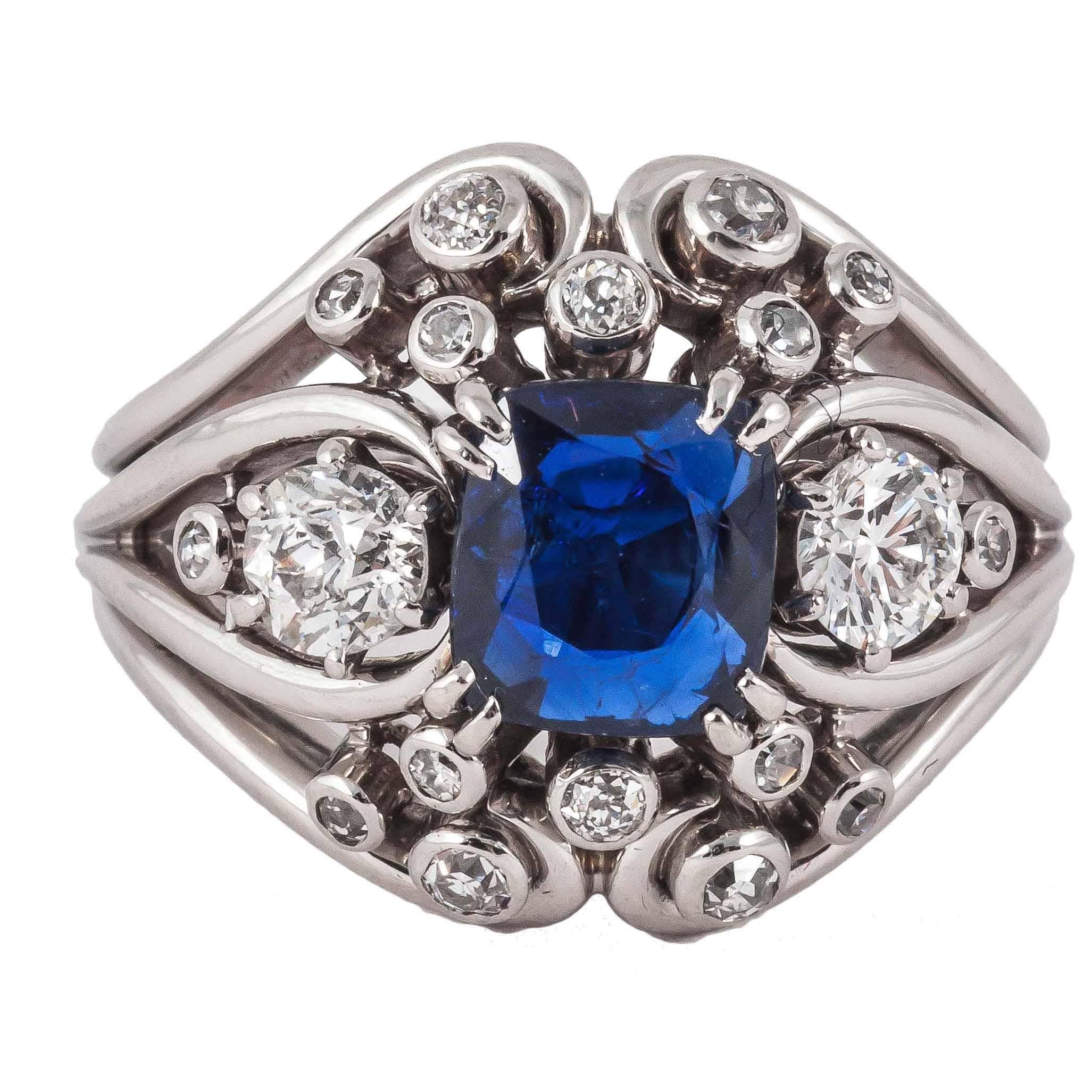 Chaumet Sapphire Diamond Platinum Dress Ring  For Sale