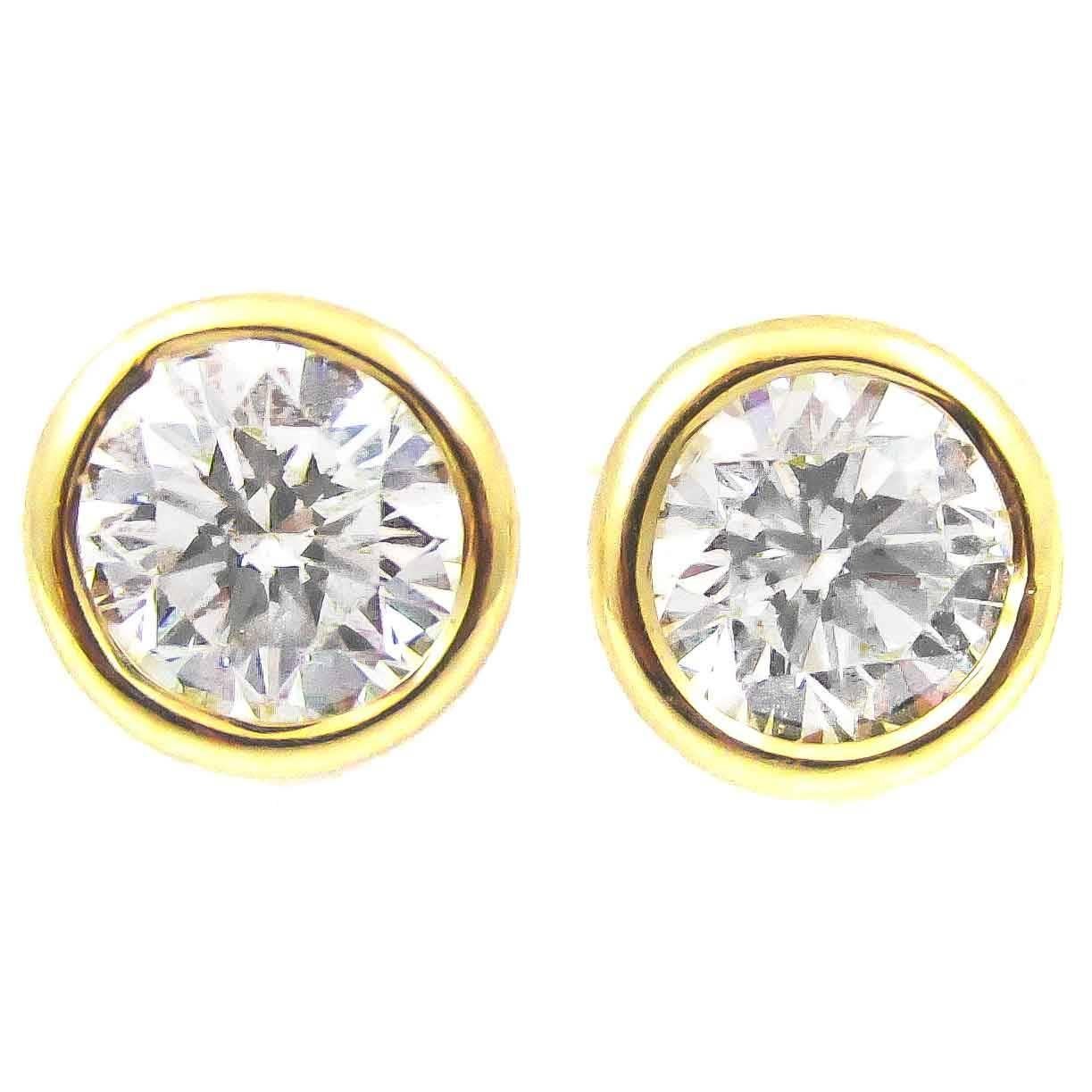 Bright Sparky White Diamond Gold Stud Earrings