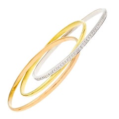 Diamond Tricolor Gold Rolling Bangle Bracelet