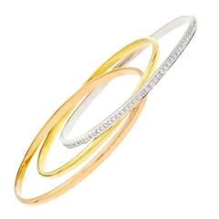 Diamond Tricolor Gold Rolling Bangle Bracelet 1