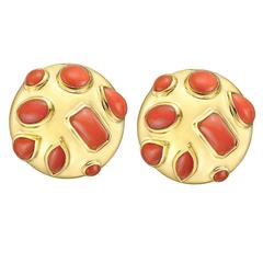 Seaman Schepps Coral Gold Half Dome Earrings