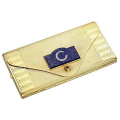 Lapis Diamond Gold Vanity Compact