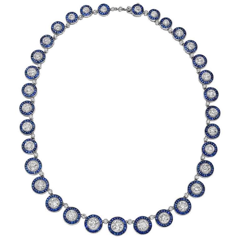 Graduated Sapphire Diamond Cluster Necklace at 1stDibs