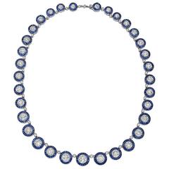 Graduated Sapphire Diamond Cluster Necklace