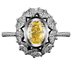 Alexandra Mor Blossom Ring with 1.77 Carat GIA Cert Fancy Yellow Oval Diamond 3