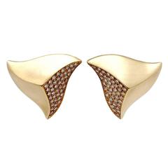 Diamond Pave Gold Domed Curvilinear Triangle Earrings 