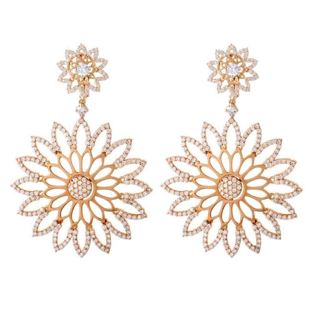 Crivelli 4.69 Carats Diamonds Gold Cutout Flower Earrings  For Sale
