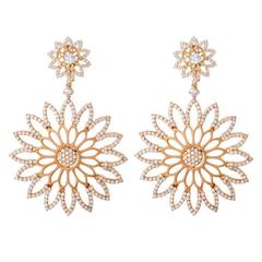 Crivelli 4.69 Carats Diamonds Gold Cutout Flower Earrings 