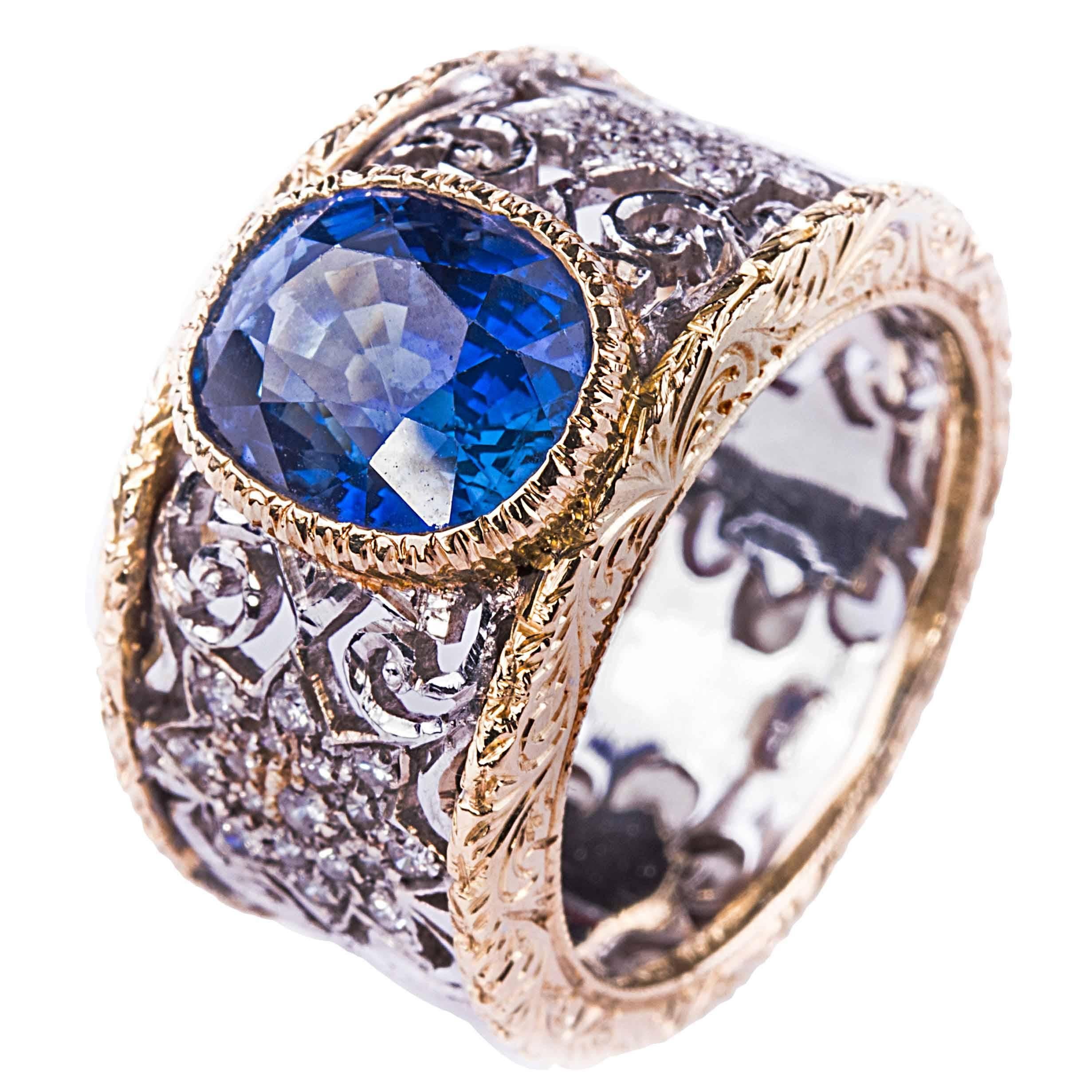 Buccellati Sapphire Diamond Gold Ring For Sale