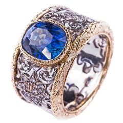 Vintage Buccellati Sapphire Diamond Gold Ring