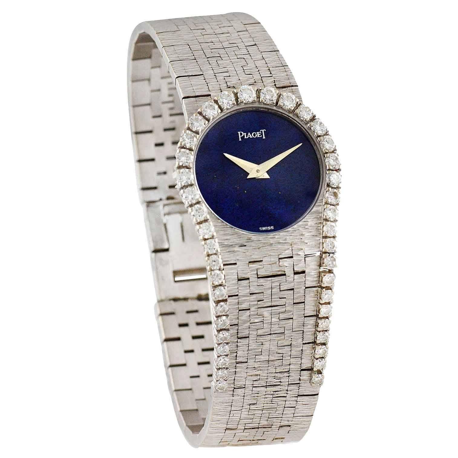 Piaget Ladies White Gold Diamond Lapis Lazuli Mechanical Wristwatch