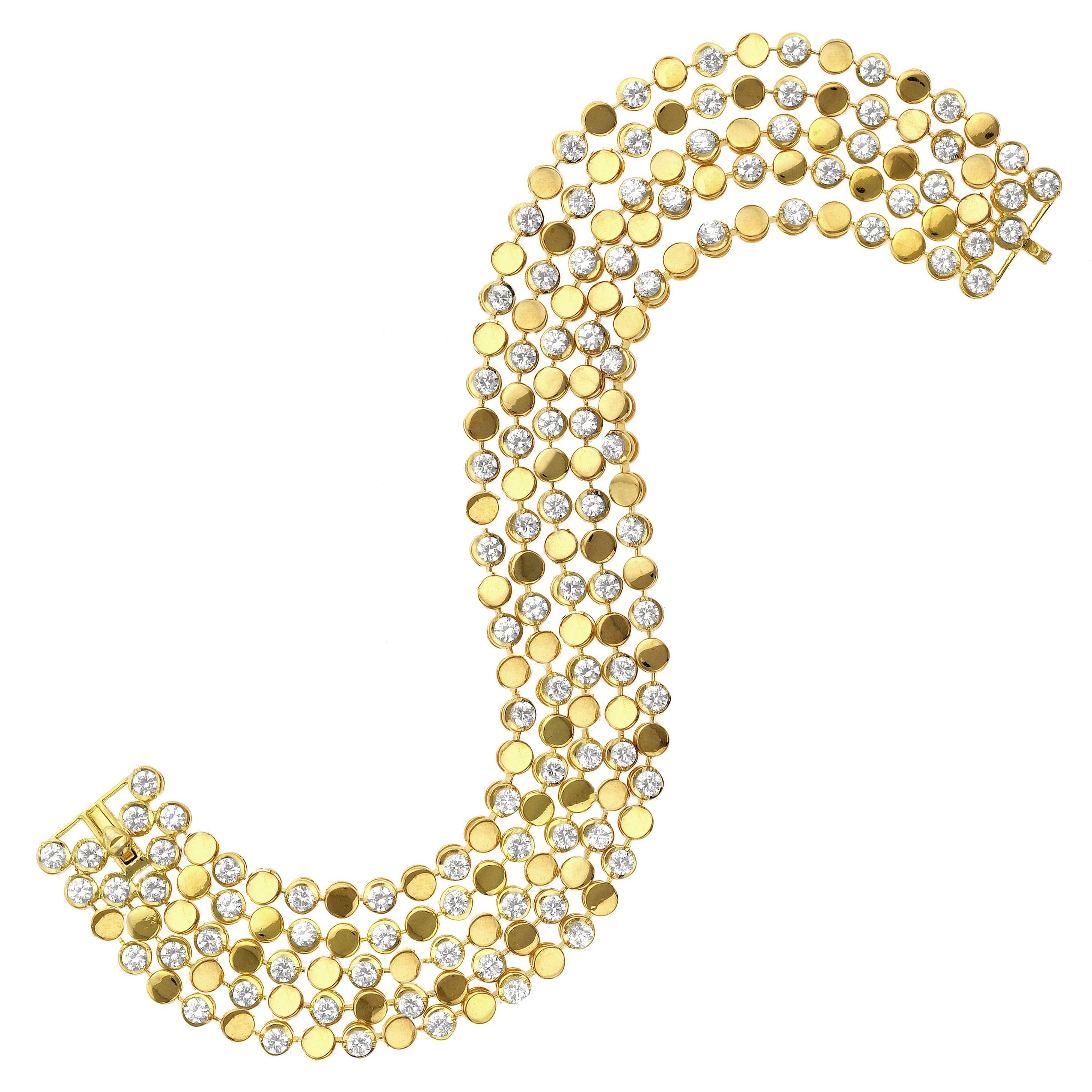 Diamond Gold Flexible Four Row Bracelet 