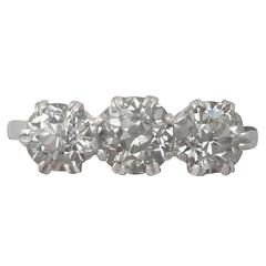 1.91Ct Diamond and Platinum Three Stone / Trilogy Ring - Vintage Circa 1940 5
